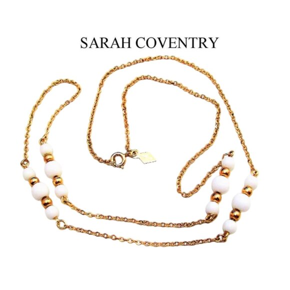 Sarah Coventry White Bead Chain Gold Tone - Picture 1 of 4